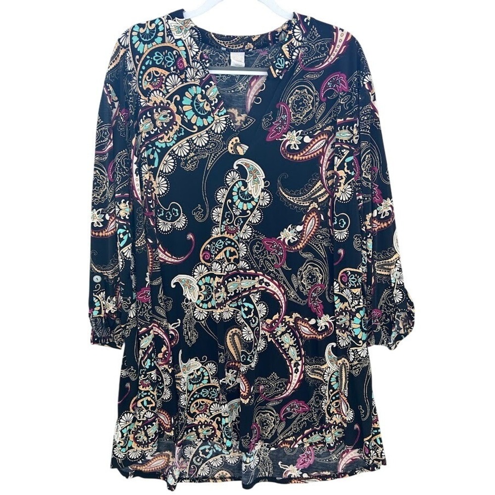 NorthStyle Black Paisley Tunic with Teal, Pink & Cream Accents